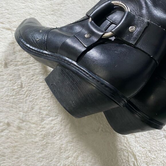 Vintage Y2K Harley Davidson Black Leather Studded Pointed Ankle Boots - Picture 6 of 8